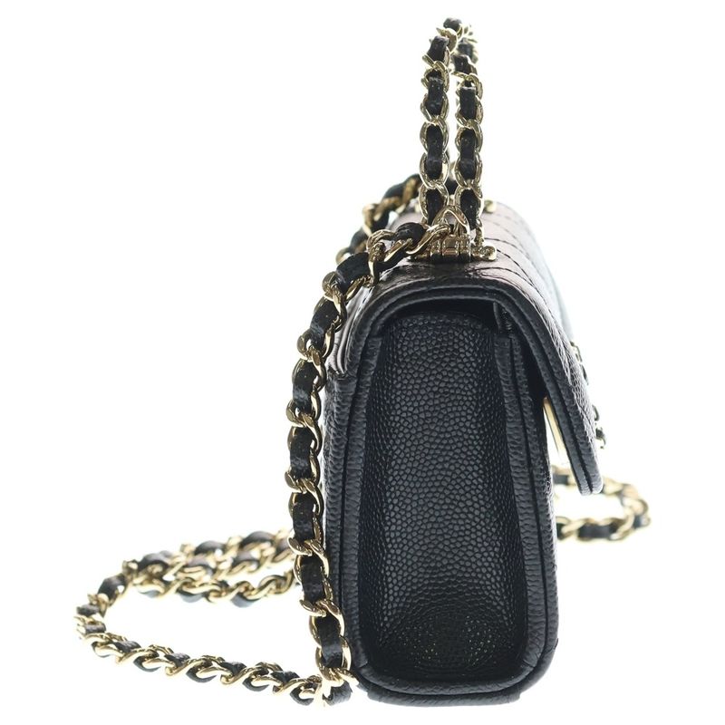 Chanel Quilted Mini Caviar Leather CC Logo Chain Clutch Shoulder Bag