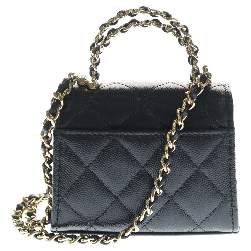 Chanel Quilted Mini Caviar Leather CC Logo Chain Clutch Shoulder Bag