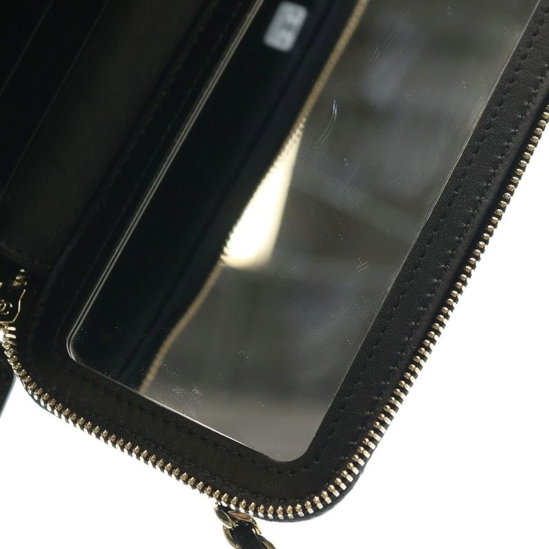 Chanel Quilted CC Logo Shiny Lambskin Leather Vanity Chain Shoulder Bag