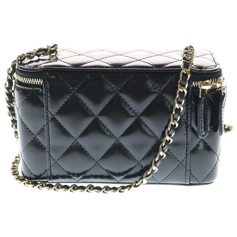 Chanel Quilted CC Logo Shiny Lambskin Leather Vanity Chain Shoulder Bag
