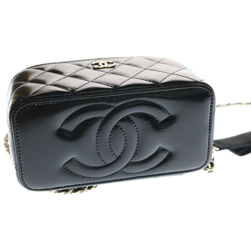 Chanel Quilted CC Logo Shiny Lambskin Leather Vanity Chain Shoulder Bag