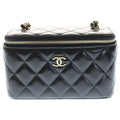 Chanel Quilted CC Logo Shiny Lambskin Leather Vanity Chain Shoulder Bag