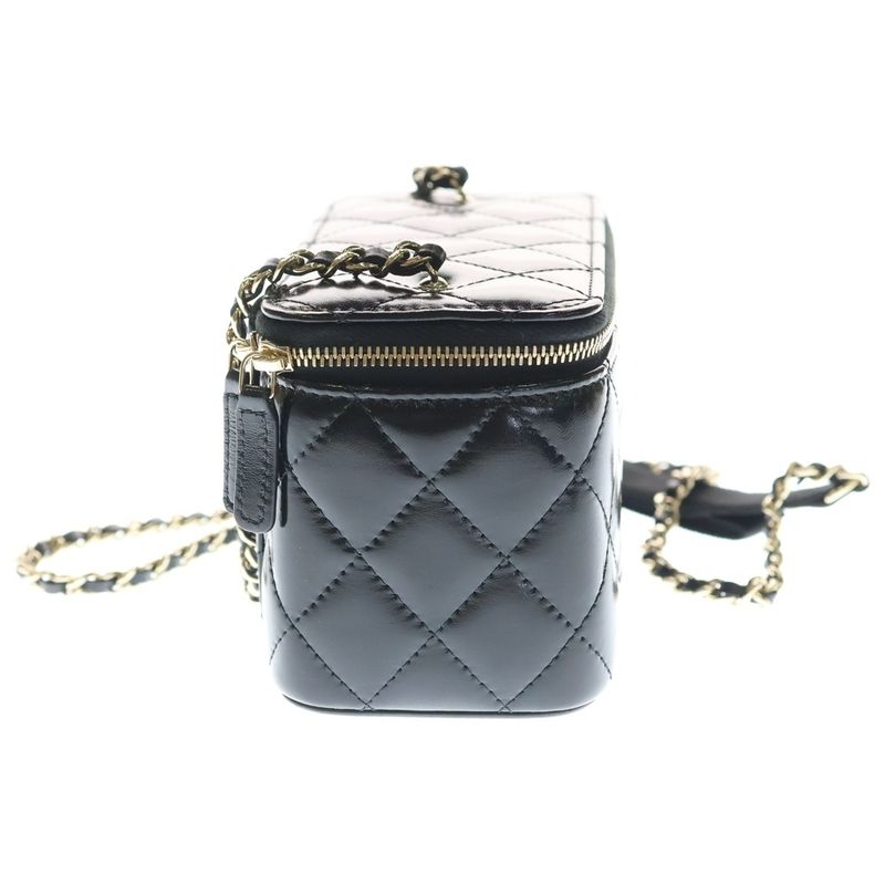 Chanel Quilted CC Logo Shiny Lambskin Leather Vanity Chain Shoulder Bag