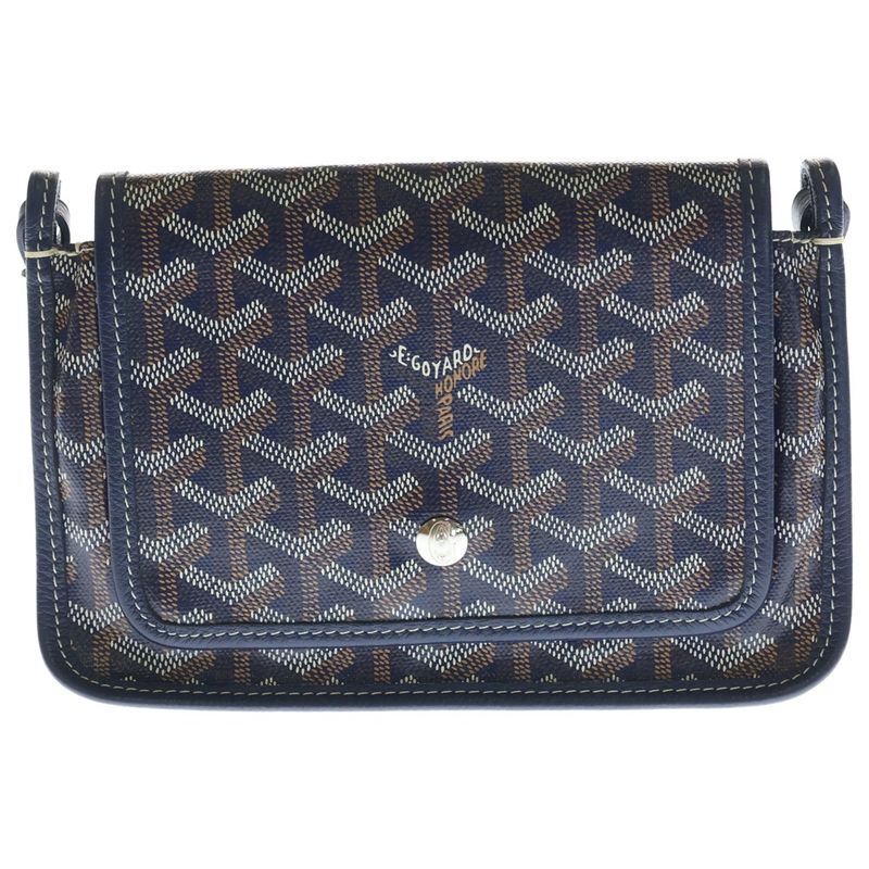 Goyard Plumet Canvas Leather Shoulder Bag Silver Navy Brown Navybrown