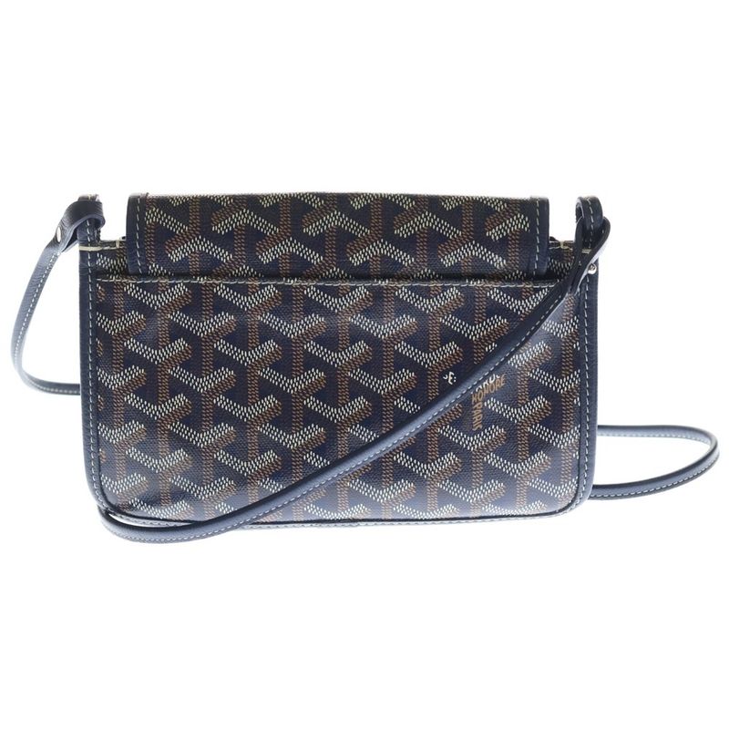 Goyard Plumet Canvas Leather Shoulder Bag Silver Navy Brown Navybrown