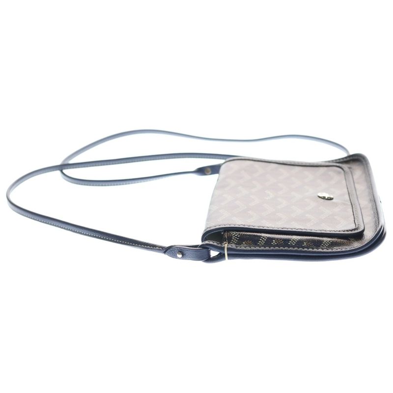 Goyard Plumet Canvas Leather Shoulder Bag Silver Navy Brown Navybrown