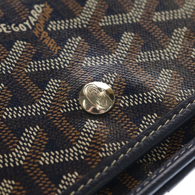 Goyard Plumet Canvas Leather Shoulder Bag Silver Navy Brown Navybrown