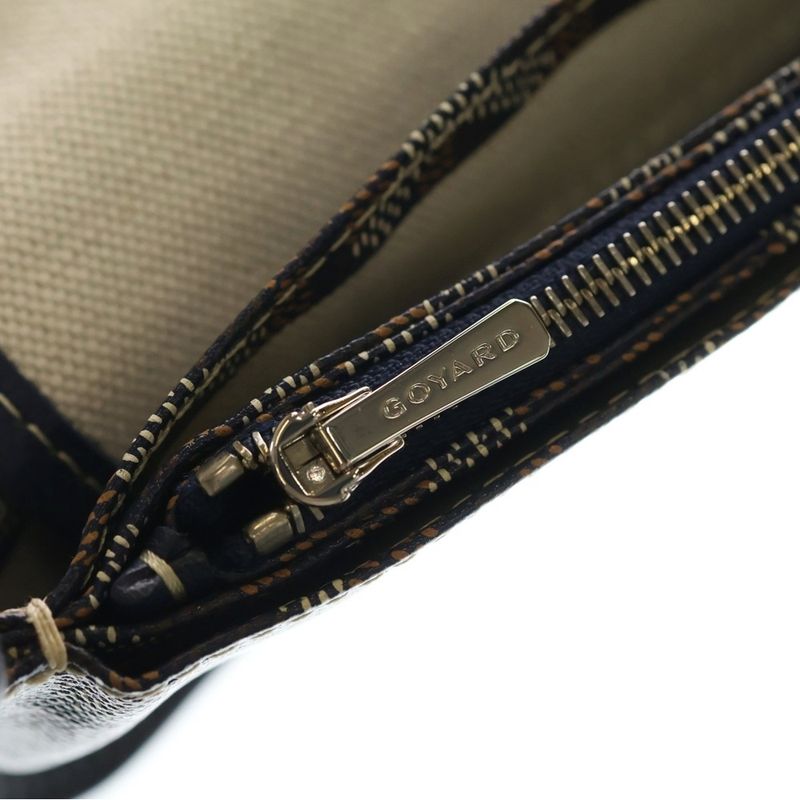 Goyard Plumet Canvas Leather Shoulder Bag Silver Navy Brown Navybrown