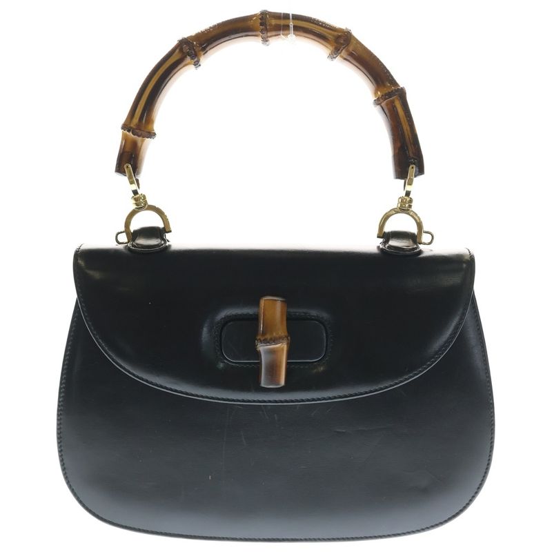 Gucci Bamboo 2-Way Shoulder Bag Black Leather Vintage