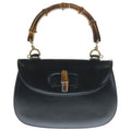Gucci Bamboo 2-Way Shoulder Bag Black Leather Vintage