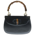 Gucci Bamboo 2-Way Shoulder Bag Black Leather Vintage