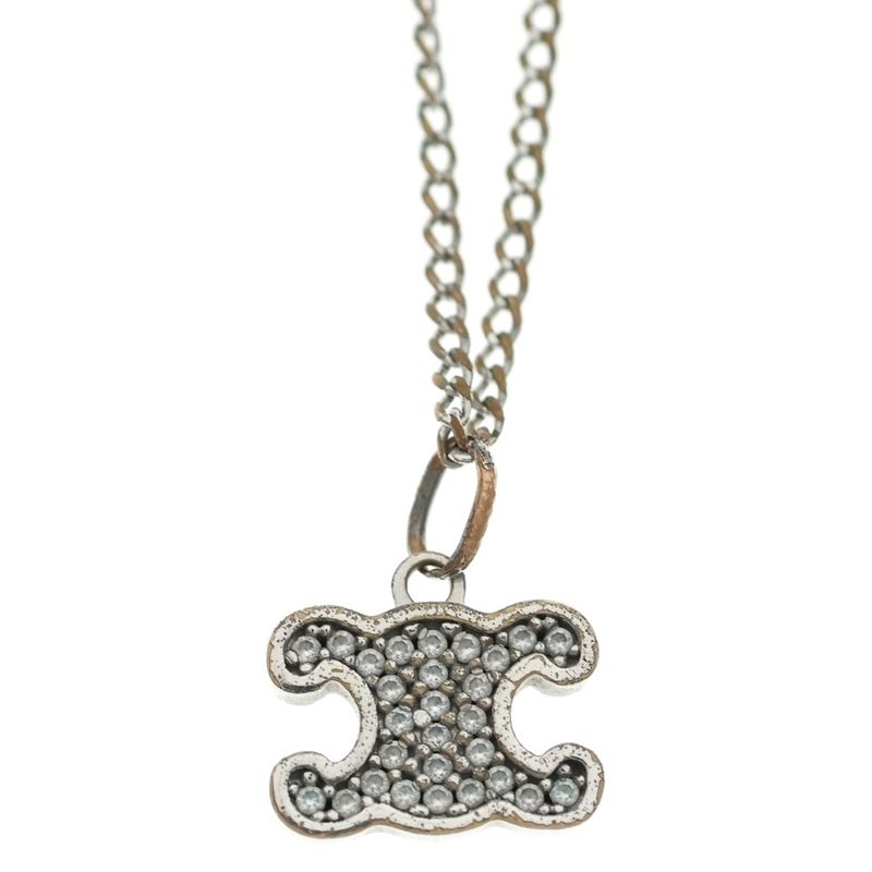 Celine Triomphe Rhinestone Necklace Silver