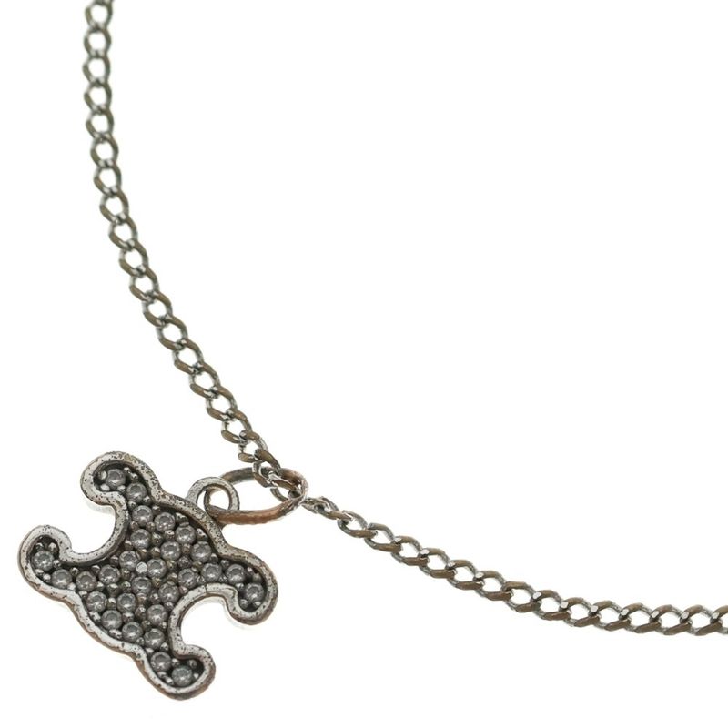 Celine Triomphe Rhinestone Necklace Silver