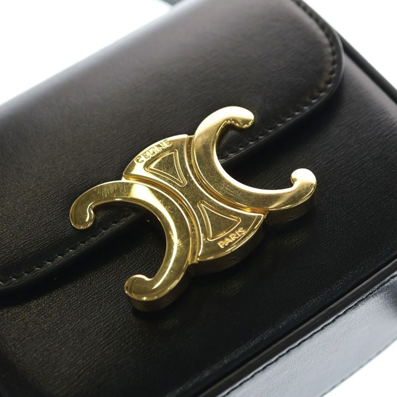 Celine Mini Black Mini Shoulder Bag Leather Gold