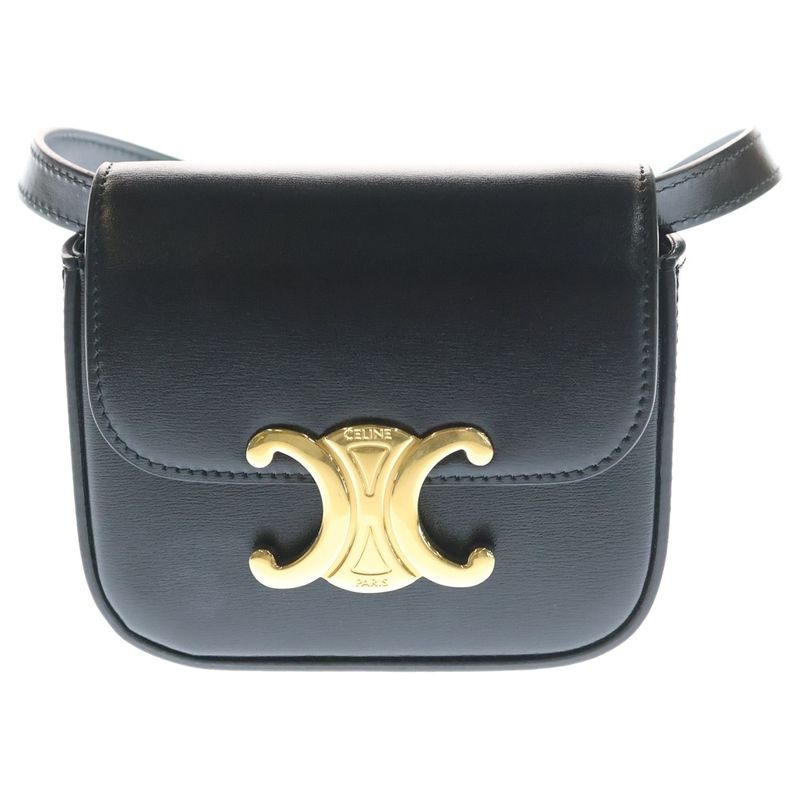 Celine Mini Black Mini Shoulder Bag Leather Gold