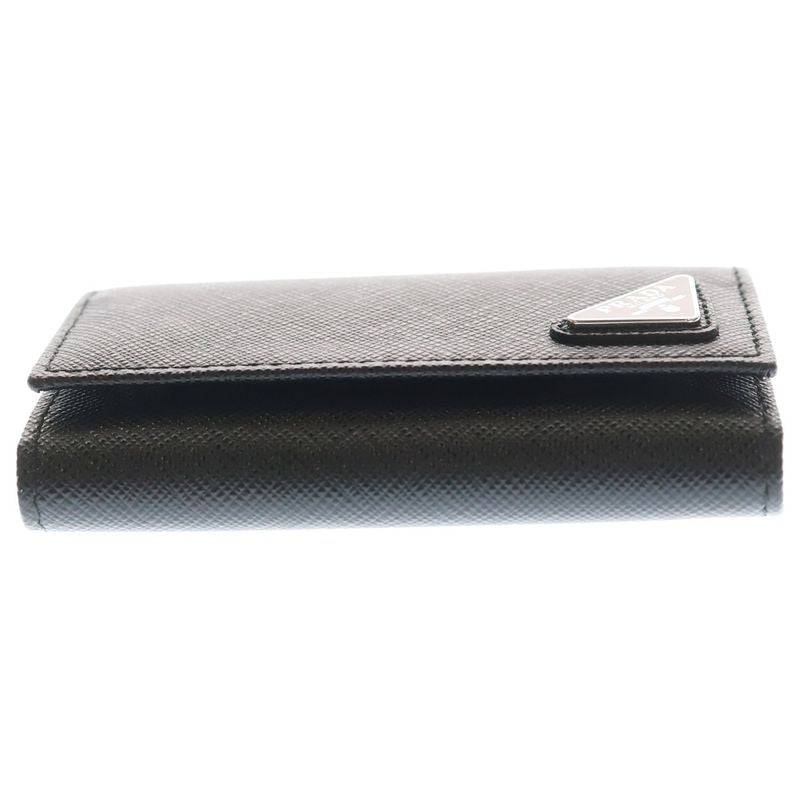 Prada Saffiano Triangle Logo Bag Charm Key Case Black Leather