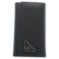 Prada Saffiano Triangle Logo Bag Charm Key Case Black Leather