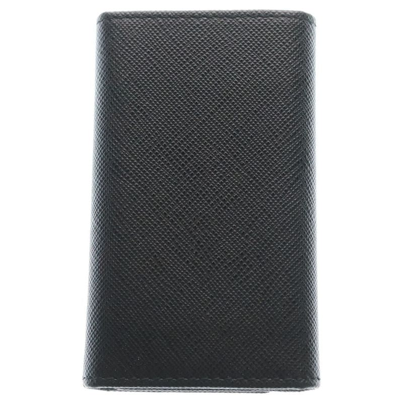 Prada Saffiano Triangle Logo Bag Charm Key Case Black Leather