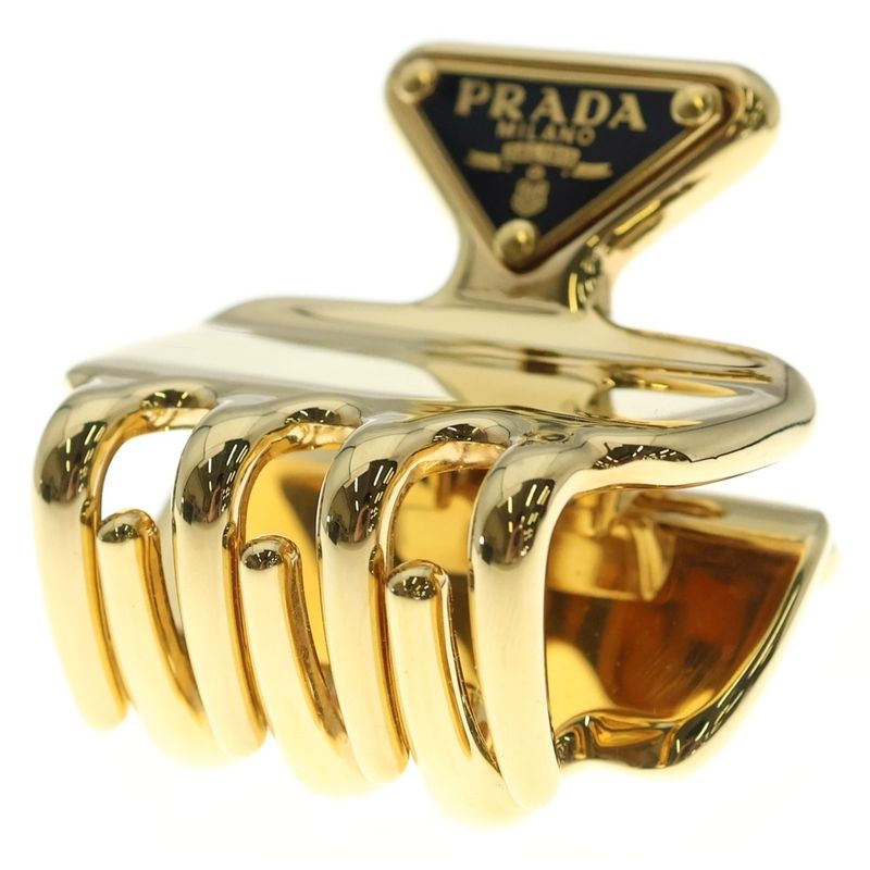 Prada Triangle Logo Hair Clip Gold