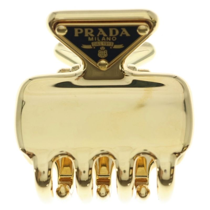 Prada Triangle Logo Hair Clip Gold