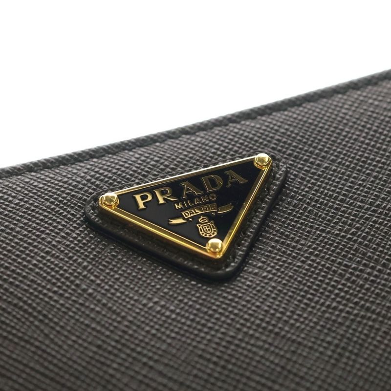 Prada Triangle Logo Saffiano Leather L-shaped Zipper Compact Wallet Coin Case