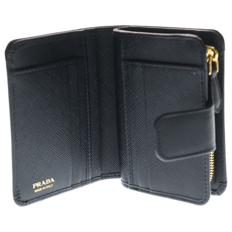 Prada Triangle Logo Saffiano Leather L-shaped Zipper Compact Wallet Coin Case