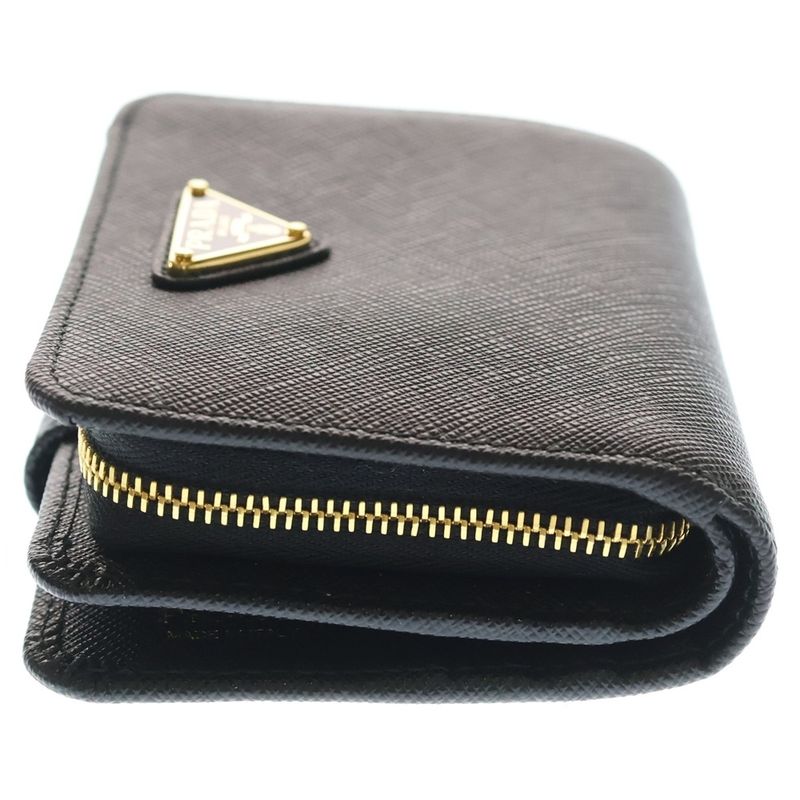 Prada Triangle Logo Saffiano Leather L-shaped Zipper Compact Wallet Coin Case