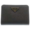 Prada Triangle Logo Saffiano Leather L-shaped Zipper Compact Wallet Coin Case