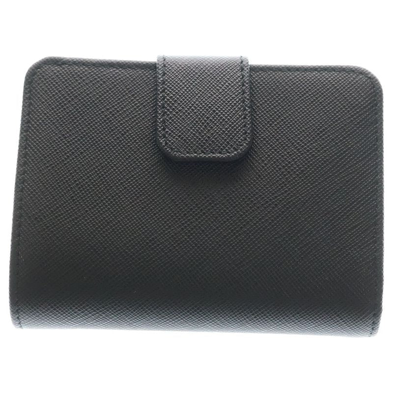 Prada Triangle Logo Saffiano Leather L-shaped Zipper Compact Wallet Coin Case