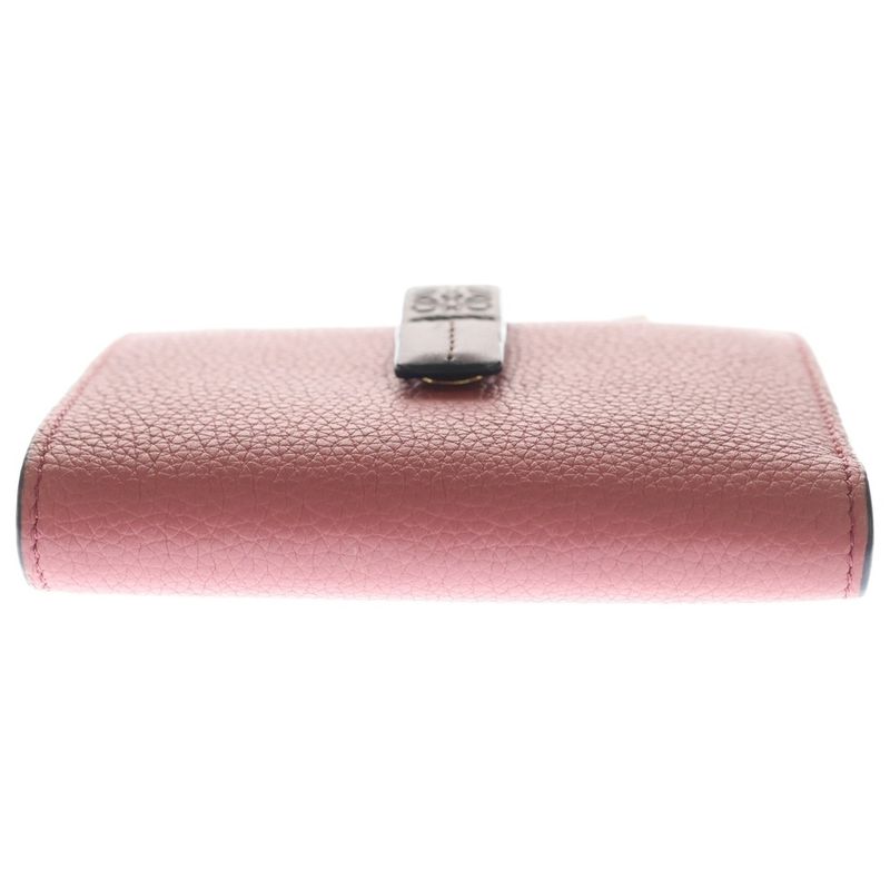 Loewe Vertical Compact Zip Bifold Wallet Pink Brown Leather
