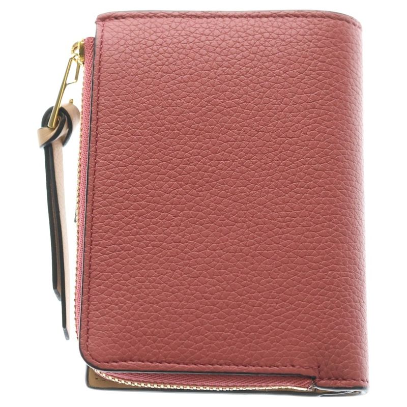 Loewe Vertical Compact Zip Bifold Wallet Pink Brown Leather