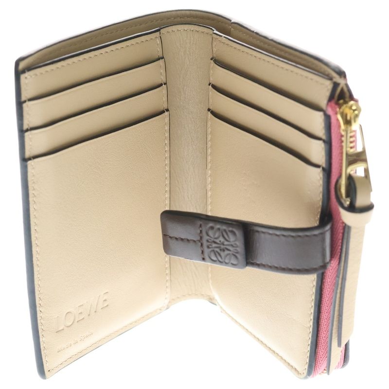 Loewe Vertical Compact Zip Bifold Wallet Pink Brown Leather