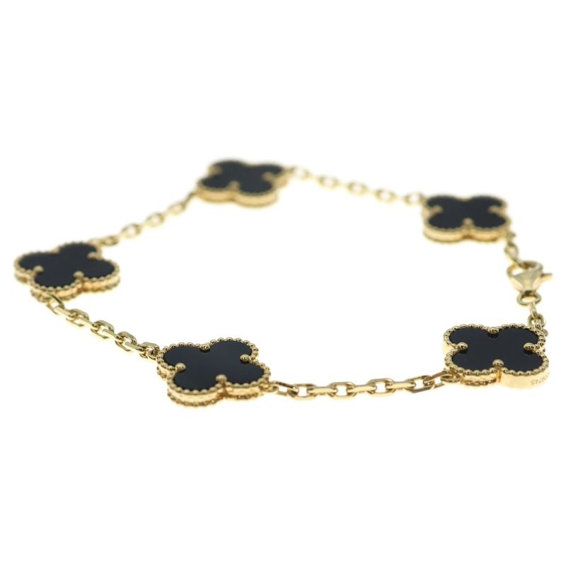 Van Cleef & Arpels Vintage Alhambra Onyx Motif Bracelet 18K YG Yellow