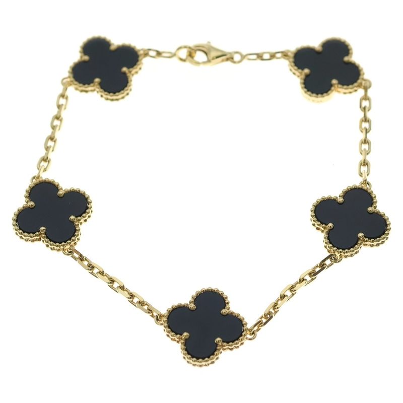 Van Cleef & Arpels Vintage Alhambra Onyx Motif Bracelet 18K YG Yellow