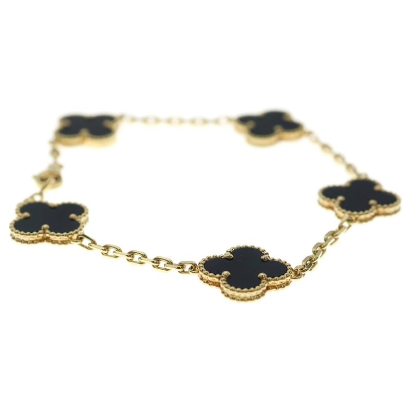 Van Cleef & Arpels Vintage Alhambra Onyx Motif Bracelet 18K YG Yellow