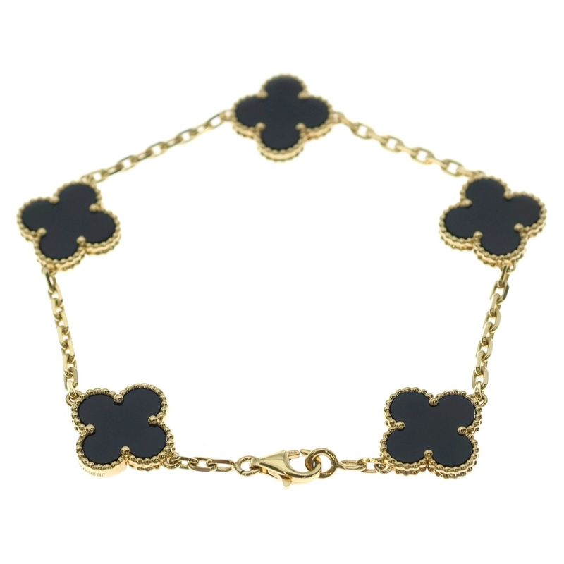 Van Cleef & Arpels Vintage Alhambra Onyx Motif Bracelet 18K YG Yellow