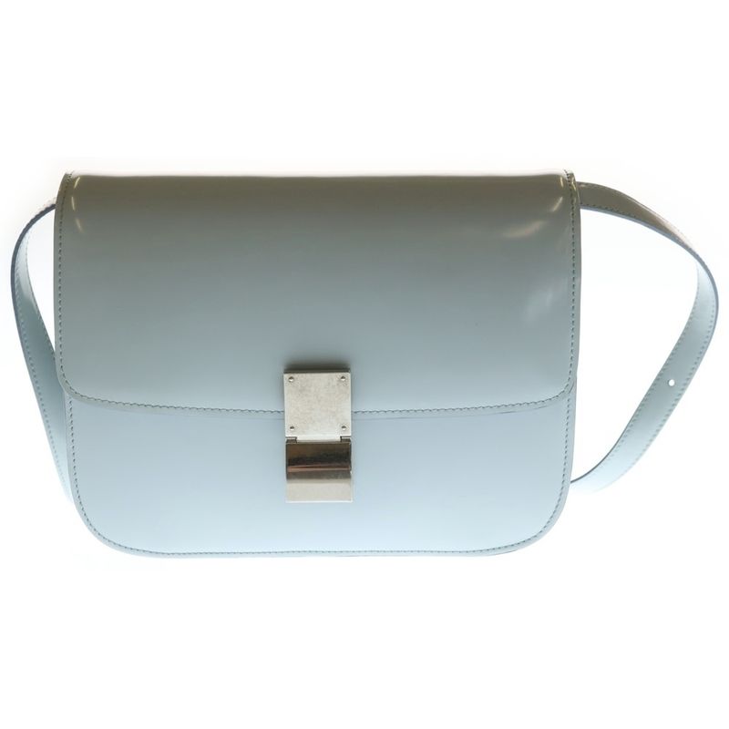 Celine Classic Box Silver Leather Shoulder Bag Light Blue