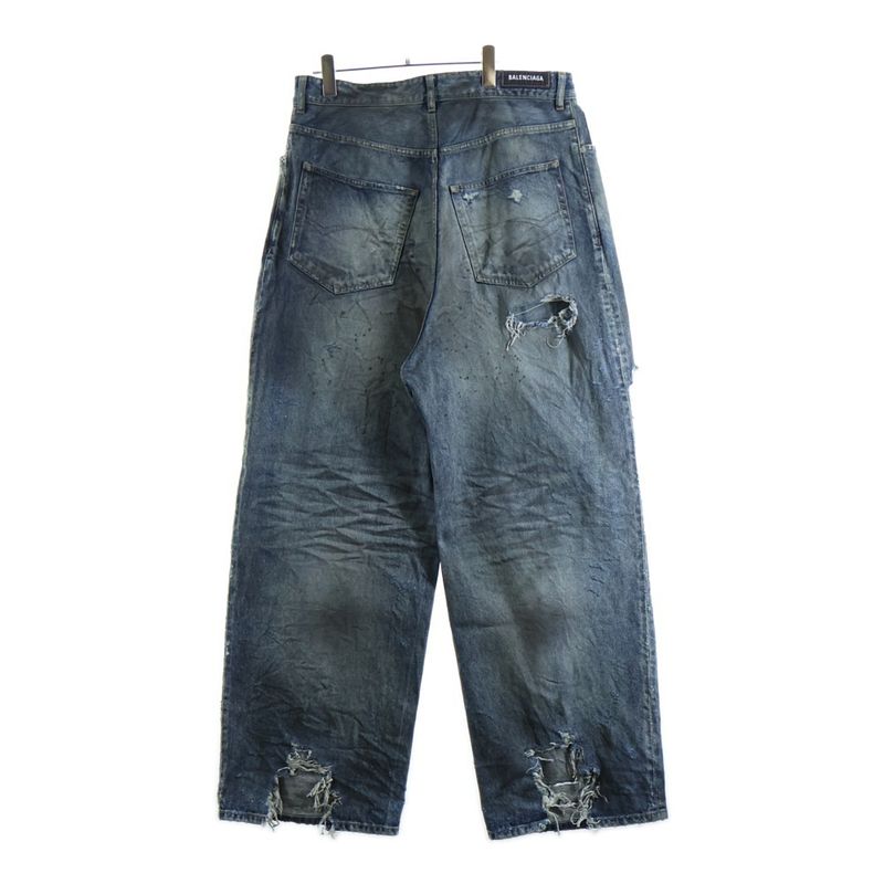 Balenciaga Distressed Baggy Denim Pants Indigo