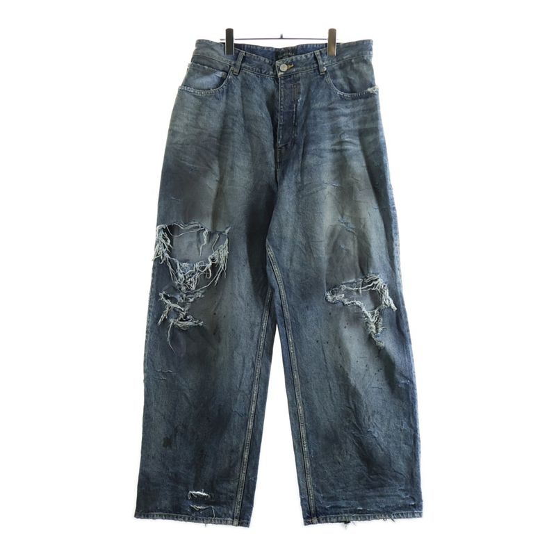 Balenciaga Distressed Baggy Denim Pants Indigo