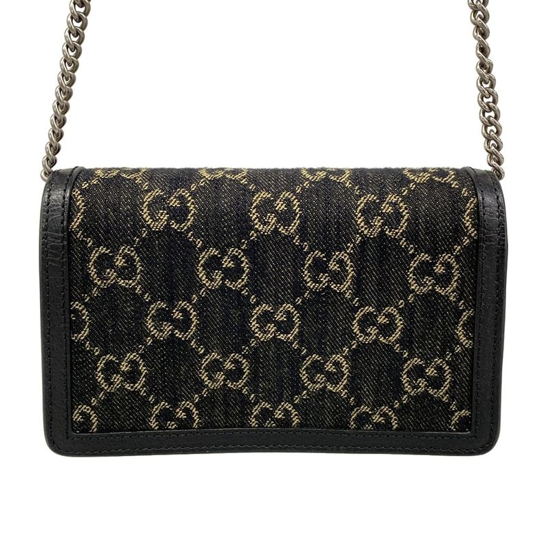 Gucci Shoulder Bag Duonissos GG Denim Black Chain Leather