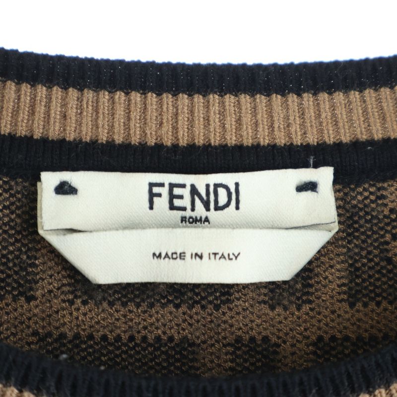 Fendi Zucca Pattern Crew Neck Short Sleeve Knit Brown Flat