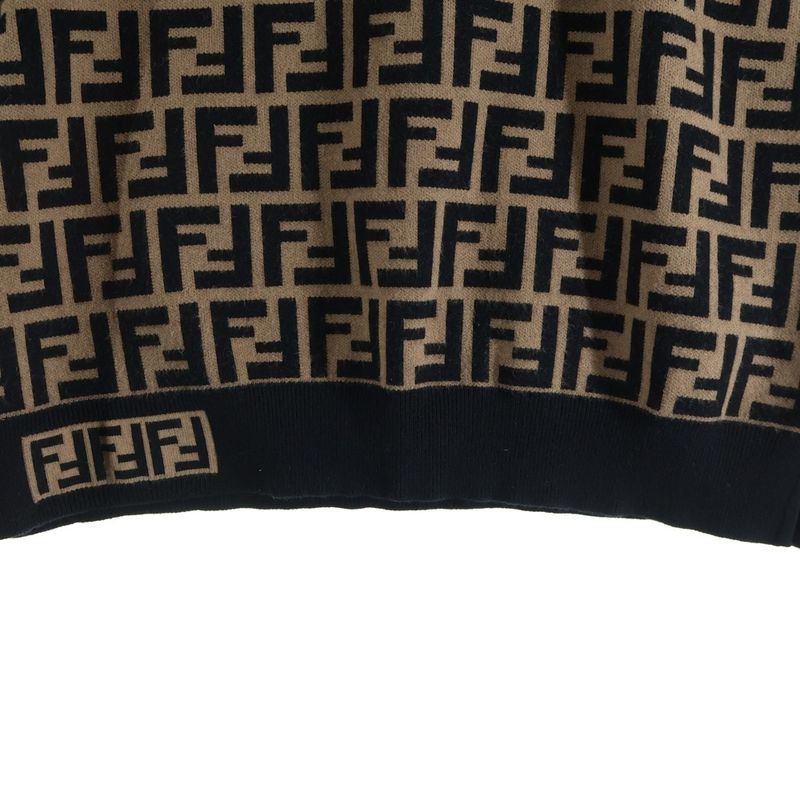 Fendi Zucca Pattern Crew Neck Short Sleeve Knit Brown Flat
