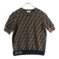 Fendi Zucca Pattern Crew Neck Short Sleeve Knit Brown Flat