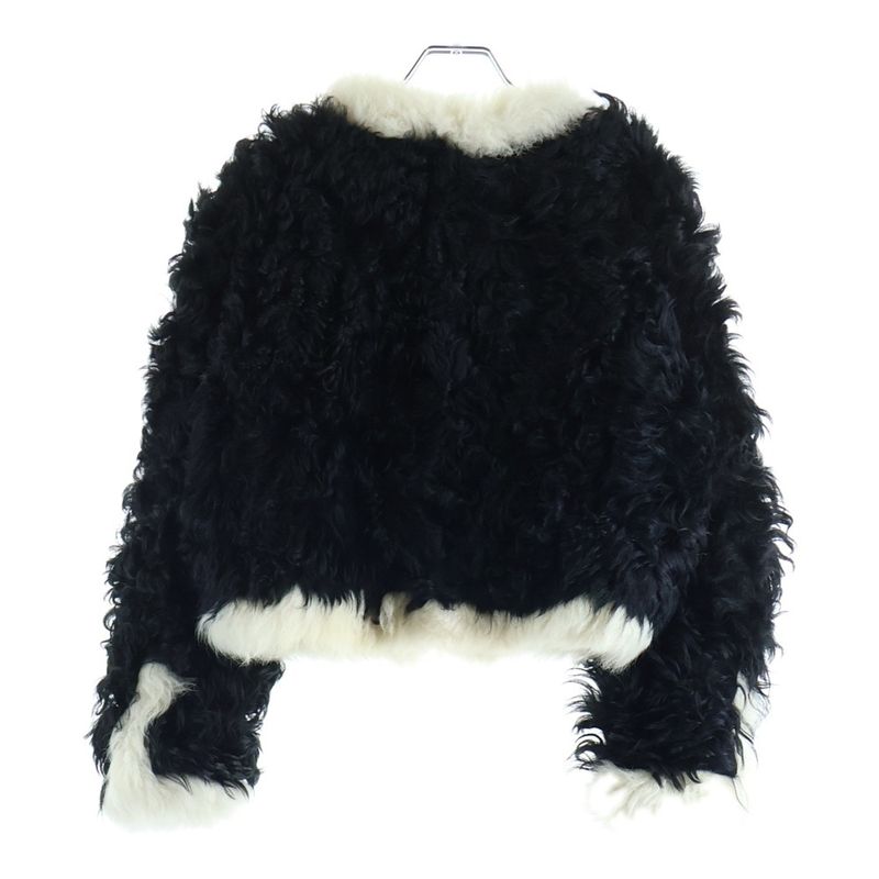 Chanel CC Logo Button Fur Jacket Shearling Black White