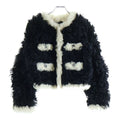 Chanel CC Logo Button Fur Jacket Shearling Black White
