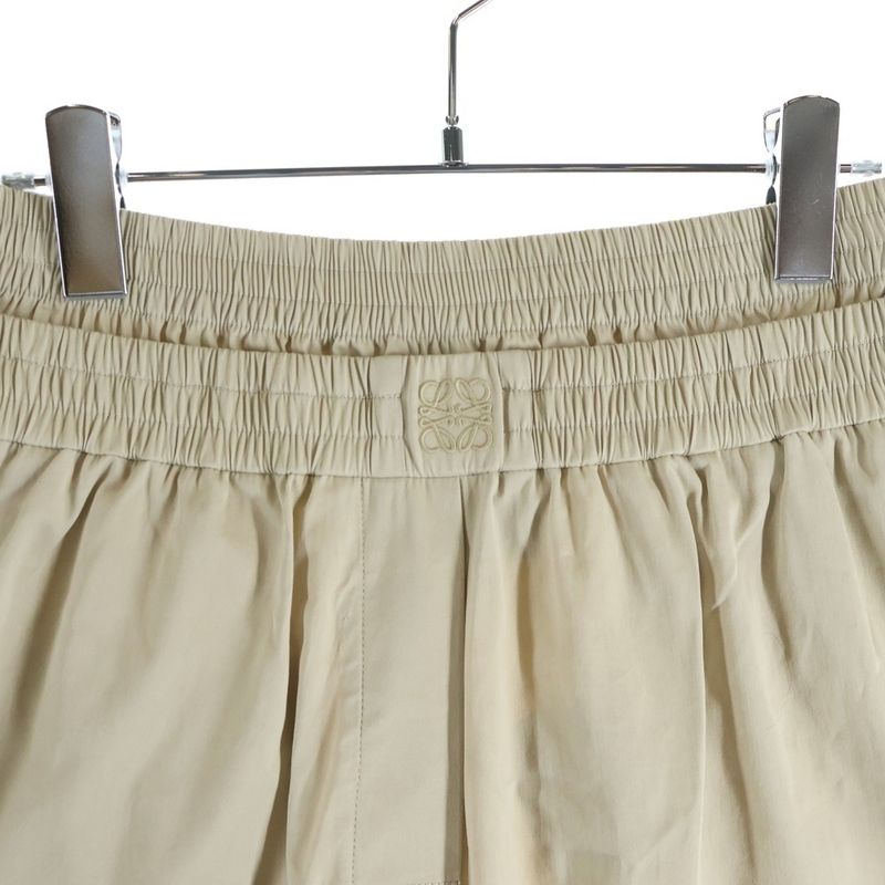Loewe Anagram Embroidery Double Waist Trousers Wide Pants Beige