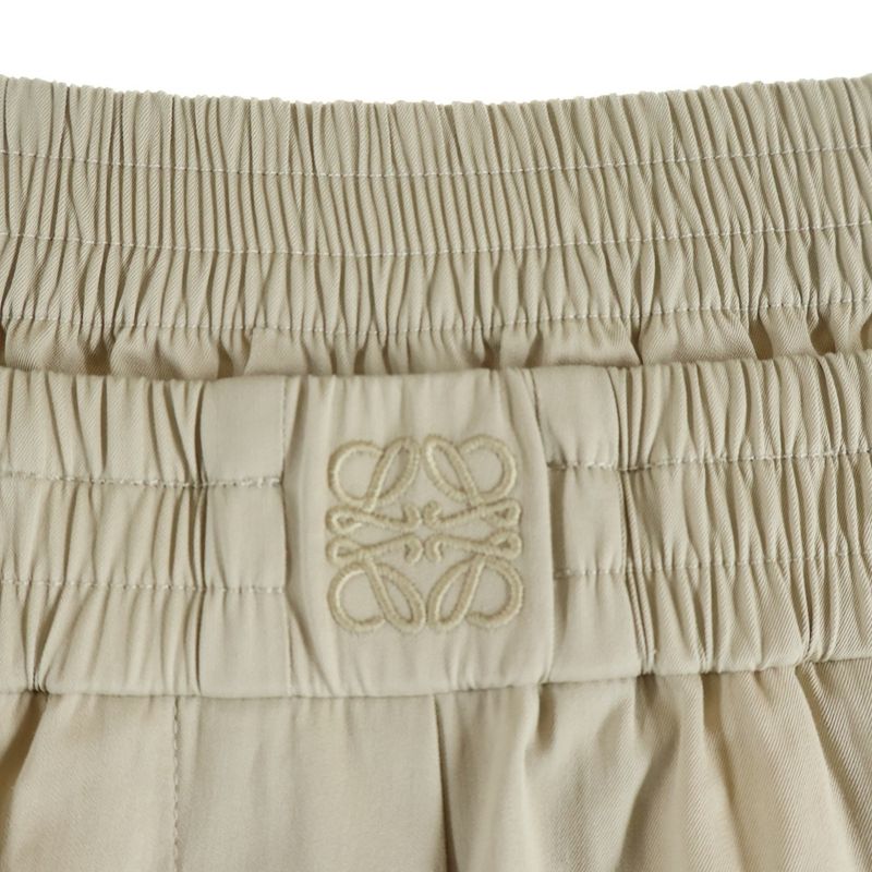 Loewe Anagram Embroidery Double Waist Trousers Wide Pants Beige