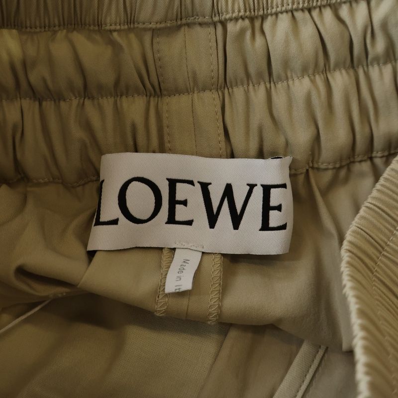 Loewe Anagram Embroidery Double Waist Trousers Wide Pants Beige