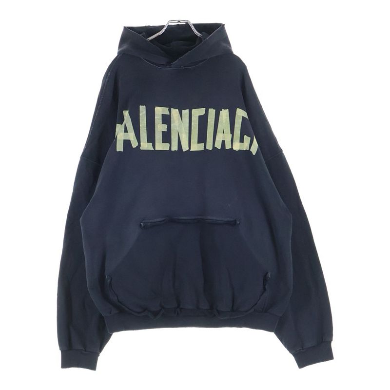 Balenciaga Tape Type Ripped Pocket Hoodie Tee Pullover Black Sweater