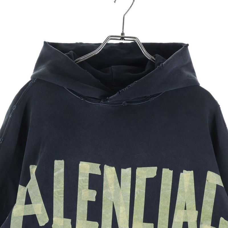 Balenciaga Tape Type Ripped Pocket Hoodie Tee Pullover Black Sweater